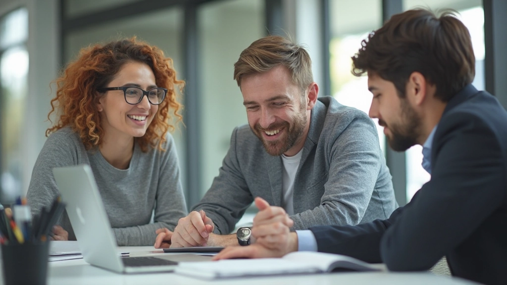 Профессиональная фотография команды стартапа, работающей за столом в современном офисе