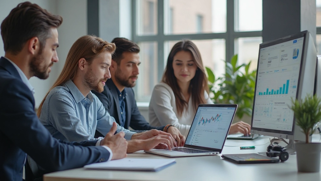 Команда анализирует социальные сети и маркетинговые данные на экране